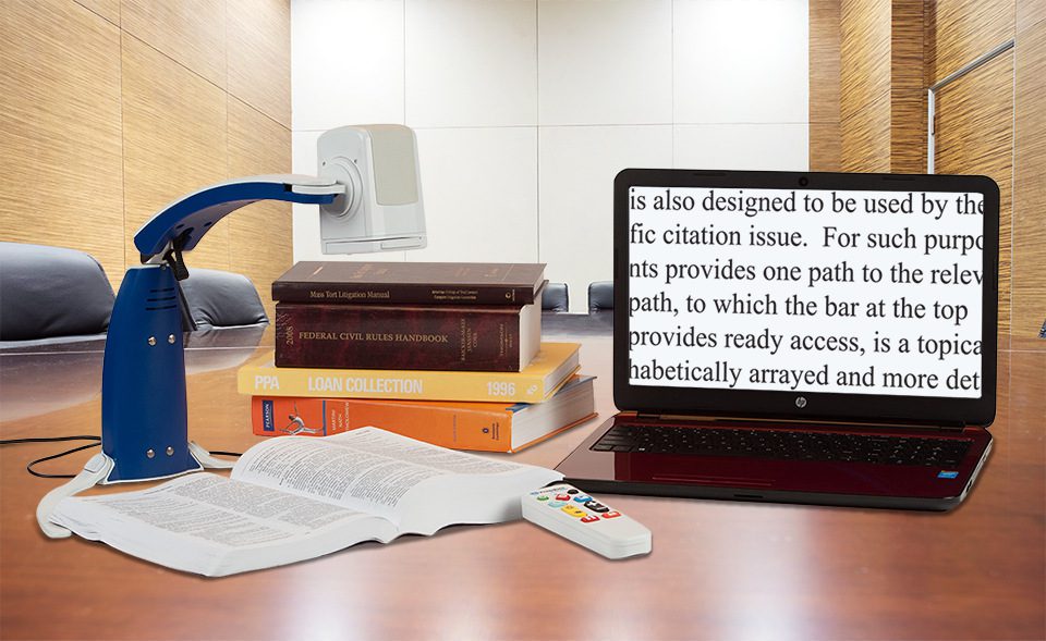 Magnification software which blows up text from a book and displays in an accessible format on a screen