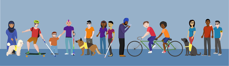 Graphic showing a diverse range of people with visual impairments